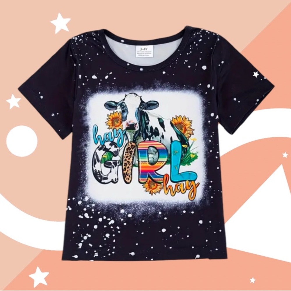 NWOT Kids Tee with Cow and Floral Graphic
